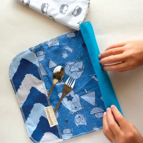 Cheeks Ahoy Placemat for Kids + Napkins - Blue Bear