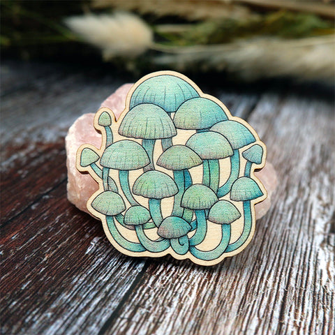 Print is Dead - Wooden Pin/Badge - Mushroom Cluster