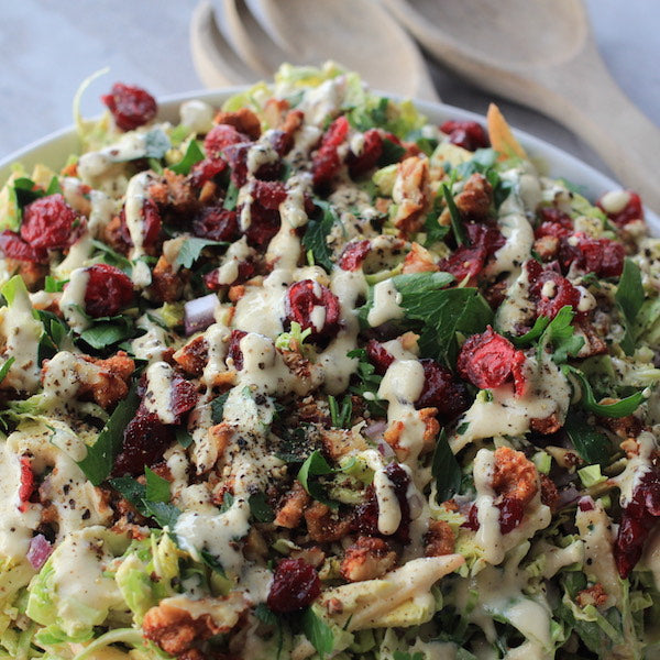 Brussels Sprout Winter Salad With Sweet & Spicy Walnuts