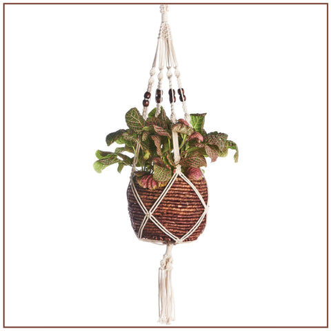 Woven Plant Hanger - 42" Beaded Cotton