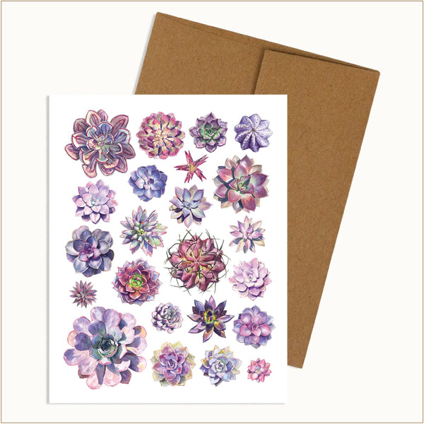 SALE! Aaron Apsley Note Card - Purple Cactus and Succulent