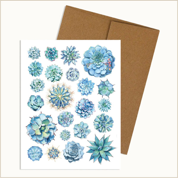 SALE! Aaron Apsley Note Card - Blue Cactus and Succulent