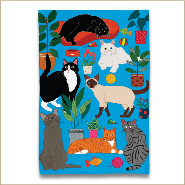 Tea Towel - Cotton - At Home with Kitty Cats