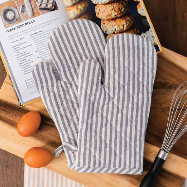 Oven Mitt - Bistro Stripe - Grey - Set of 2