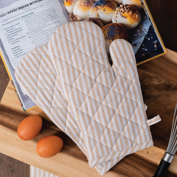 Oven Mitt - Bistro Stripe - Linen Colour - Set of 2