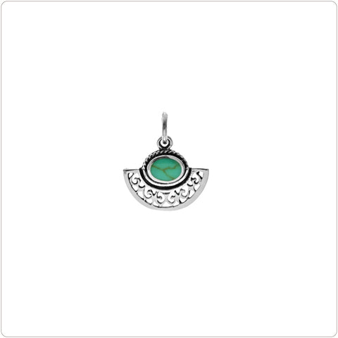 Sterling Silver Necklace - Boho Fan with Turquoise