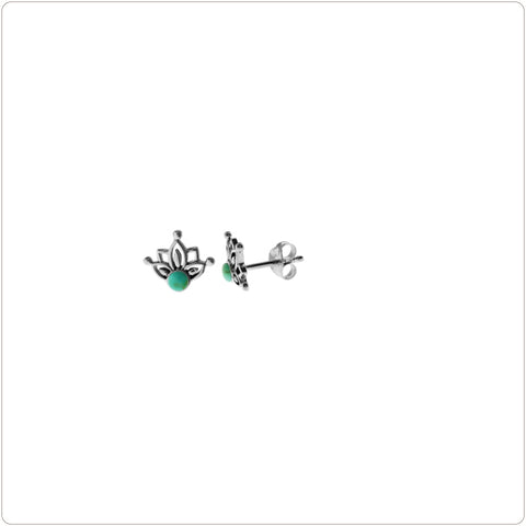 Sterling Silver Earrings - Turquoise Lotus Stud