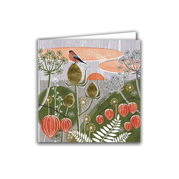 Silver Birch Art Card - Seedheads and Bullfinch