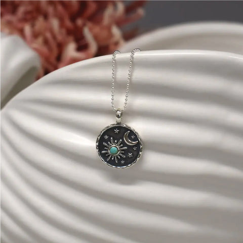 Sterling Silver Necklace - Celestial with Synthetic Turquoise