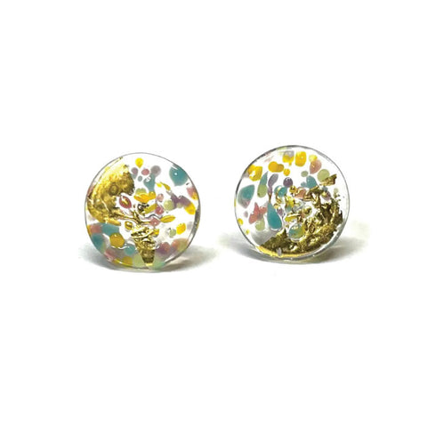 Helen Chalmers Glass and Gold Midi Mottled Stud Earrings - Confetti