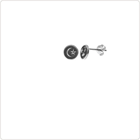 Sterling Silver Earrings - Crescent Moon and Star Stud