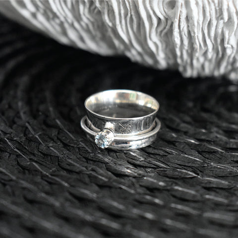 Sterling Silver Ring - Meditation with Dandelion - Blue Topaz Size O (7.25)