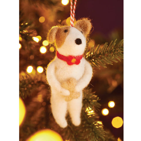 Ornament - Fair Trade Wool Felt, Dog with Bone