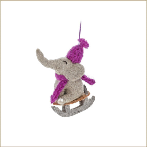 Ornament - Fair Trade Wool Felt, Sledging Elephant