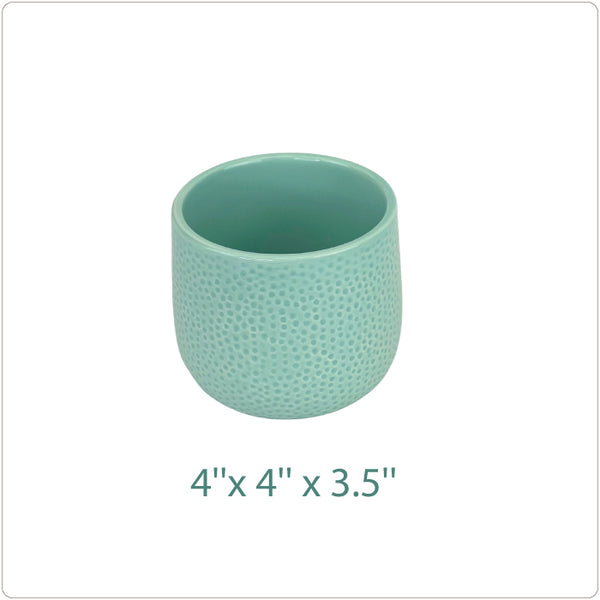 Ceramic Planter (with Drainage Hole) - Hammered Texture - Blue