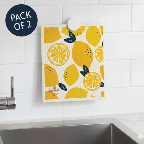 Swedish Dishcloth - Lemon Poppy - Package of 2