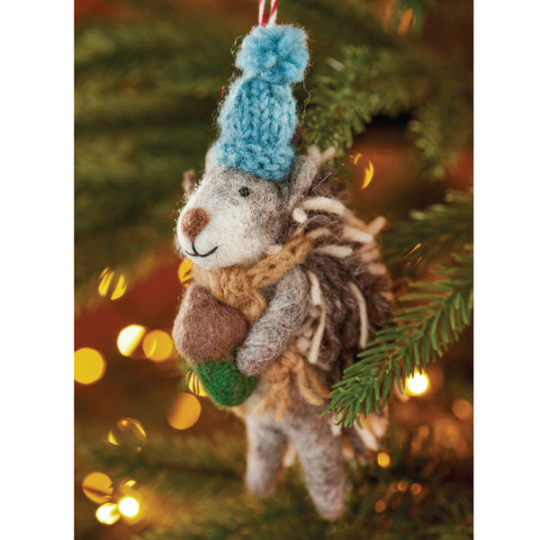 Ornament - Fair Trade Wool Felt, Hedgehog with Acorn