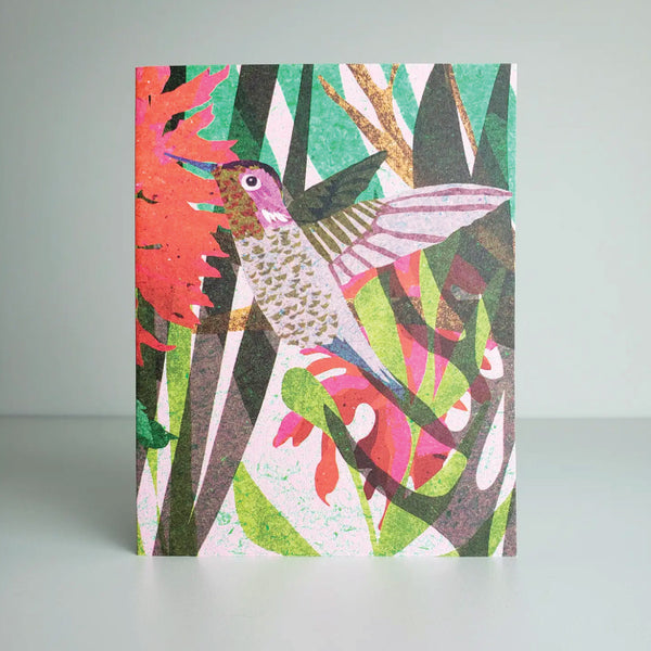 Studio Sardine Blank Greeting Card - Hummingbird and Salvia