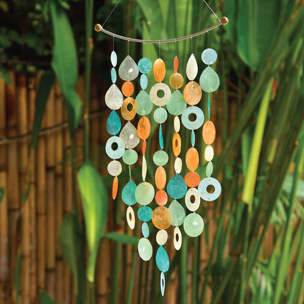 Capiz Shell Windchime - Inverted Arch Tropical Flowers (Fair Trade)