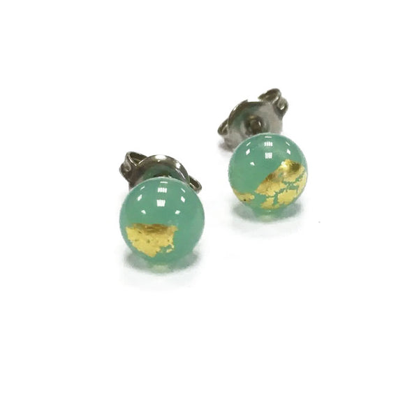 Helen Chalmers Jade and Gold Glass Stud Earrings