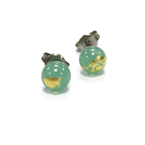 Helen Chalmers Jade and Gold Glass Stud Earrings