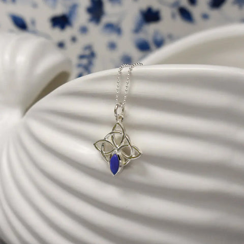 Sterling Silver Necklace - Celtic Marquis Lapis Lazuli