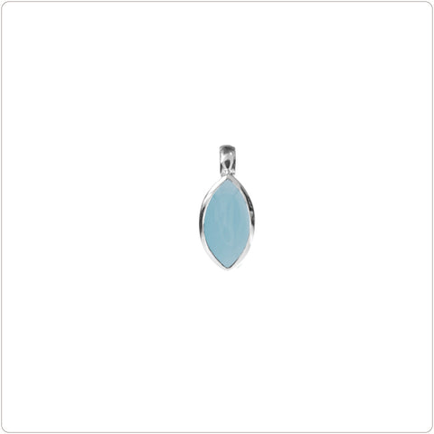 Sterling Silver Necklace - Marquis Shape with Blue Chalcedony