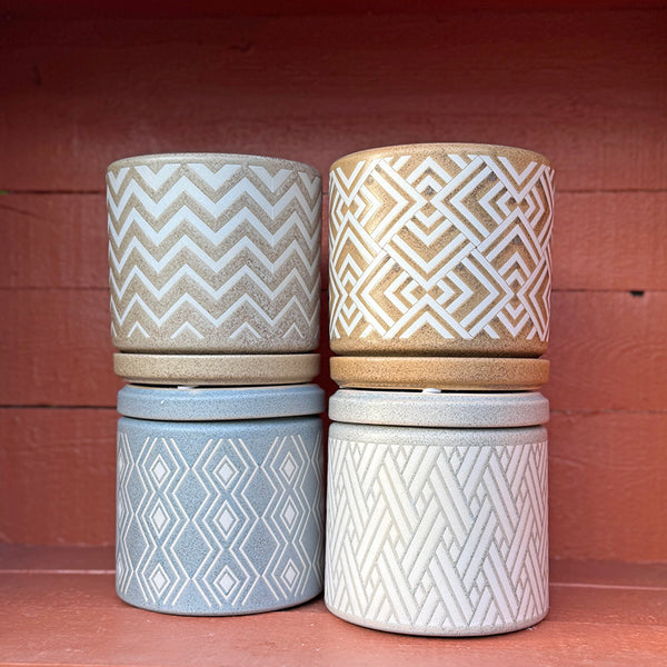 Ceramic Pot - Modern Chevron with Attached Saucer