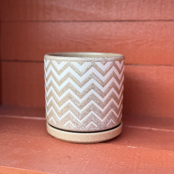 Ceramic Pot - Modern Chevron with Attached Saucer