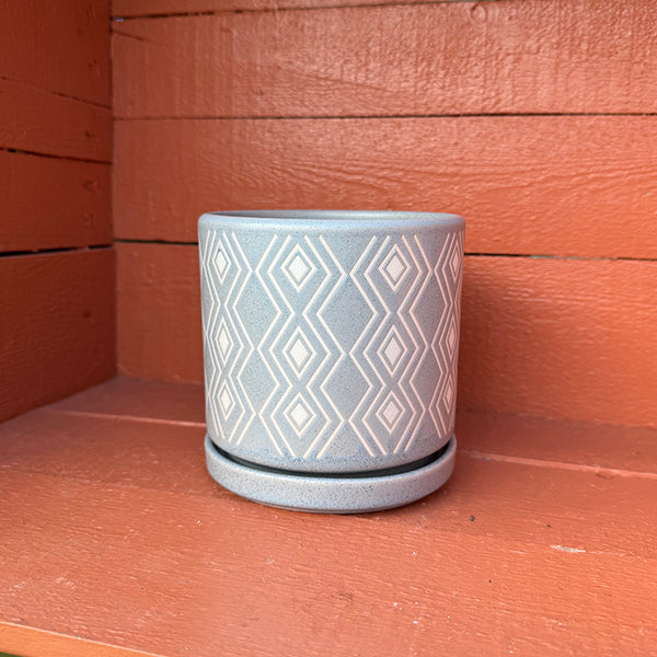 Ceramic Pot - Modern Chevron with Attached Saucer