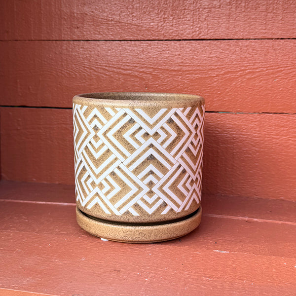 Ceramic Pot - Modern Chevron with Attached Saucer