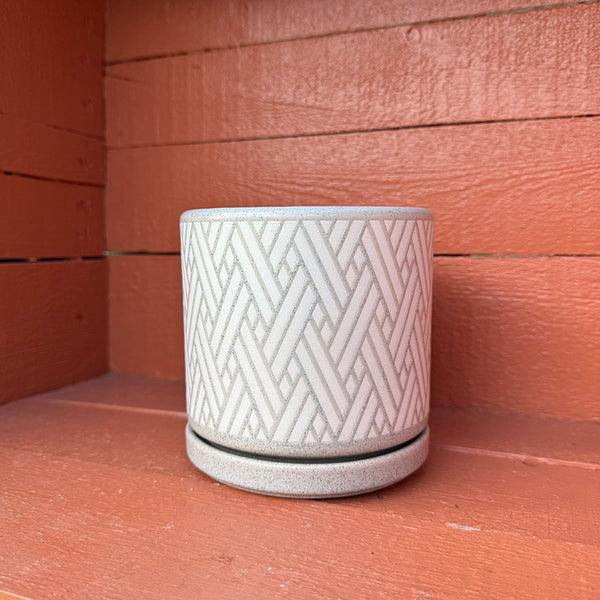 Ceramic Pot - Modern Chevron with Attached Saucer