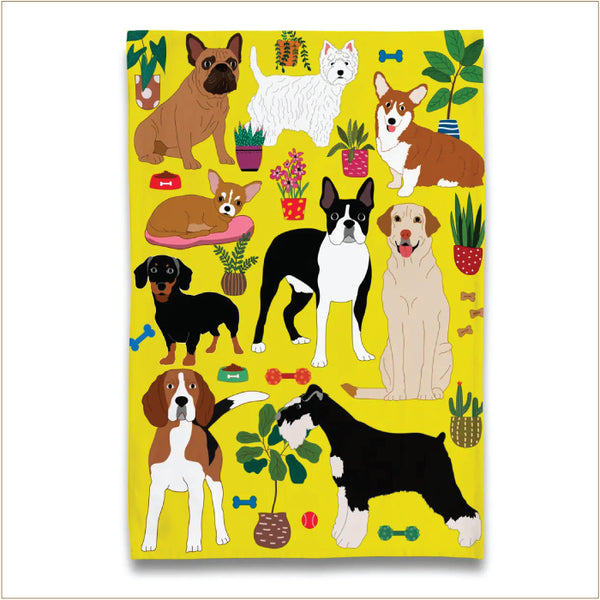 Tea Towel - Cotton - At Home with Puppy Dogs