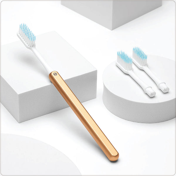 Nada Eco-Friendly Toothbrush - Gold - MEDIUM Bristles + 3 Heads