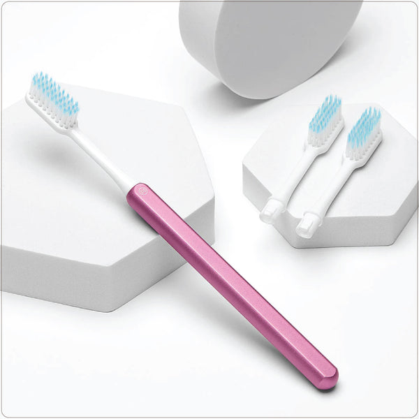 Nada Eco-Friendly Toothbrush - Pink - SOFT Bristles + 3 Heads