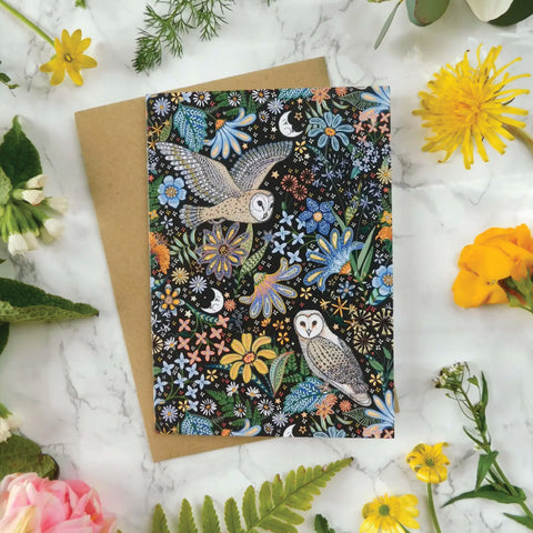 Mystical Sky Studio Note Card - Owls in the Midnight Garden