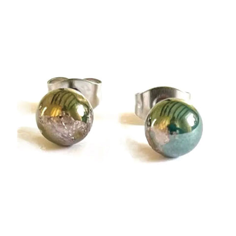 Helen Chalmers Patina and Palladium Mini Glass Stud Earrings