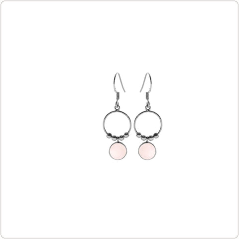 Sterling Silver Earrings - Circle with Beads and Rose Quartz Stone