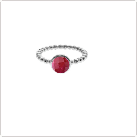 Sterling Silver Ring - Ruby Quartz with Ball Shank - Size O (7.25)