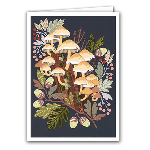 Silver Birch Art Card - Sulphur Tuft Mushrooms
