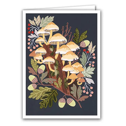 Silver Birch Art Card - Sulphur Tuft Mushrooms