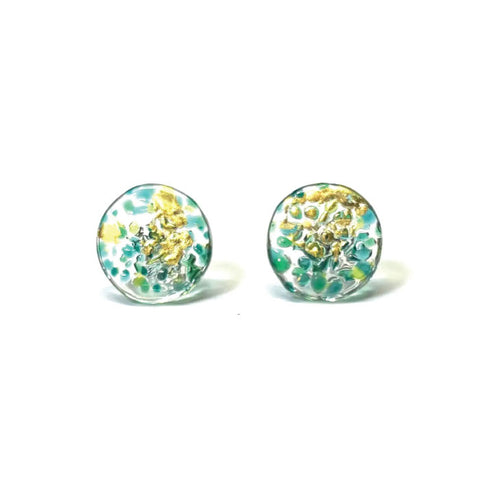 Helen Chalmers Glass and Gold Midi Mottled Stud Earrings - Seagrass
