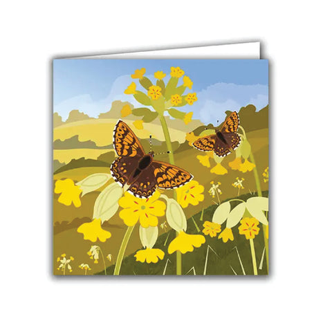 Silver Birch Art Card - Cowslips and Butterflies