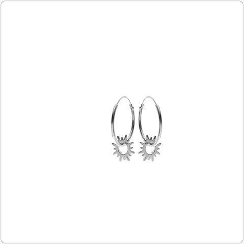 Sterling Silver Earrings - Sleeper Earrings with Sun Dangle