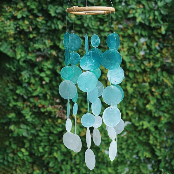 Capiz Shell Windchime - Small Round - Turquoise Ombre (Fair Trade)