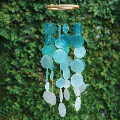 Capiz Shell Windchime - Small Round - Turquoise Ombre (Fair Trade)