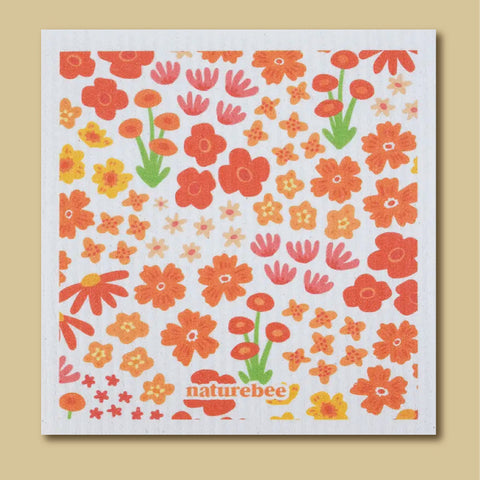 Nature Bee Swedish Dish Cloth - Floral Orange