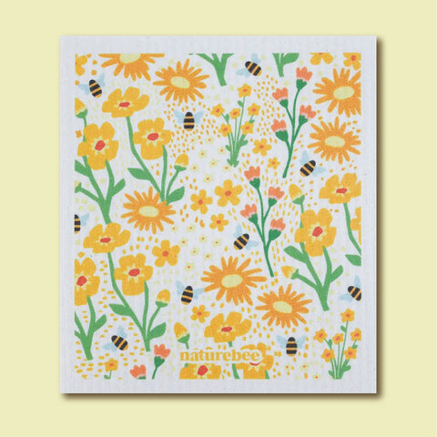 Nature Bee Swedish Dish Cloth - Floral Yellow