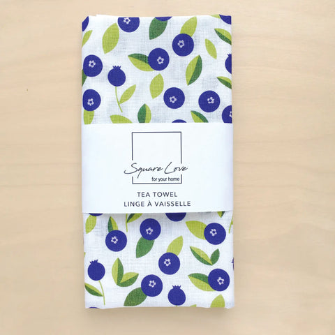 Square Love Blueberry Linen Blend Tea Towel