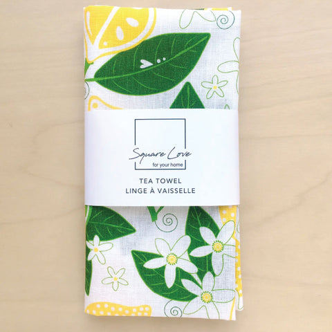 Square Love Lemons Linen Blend Tea Towel